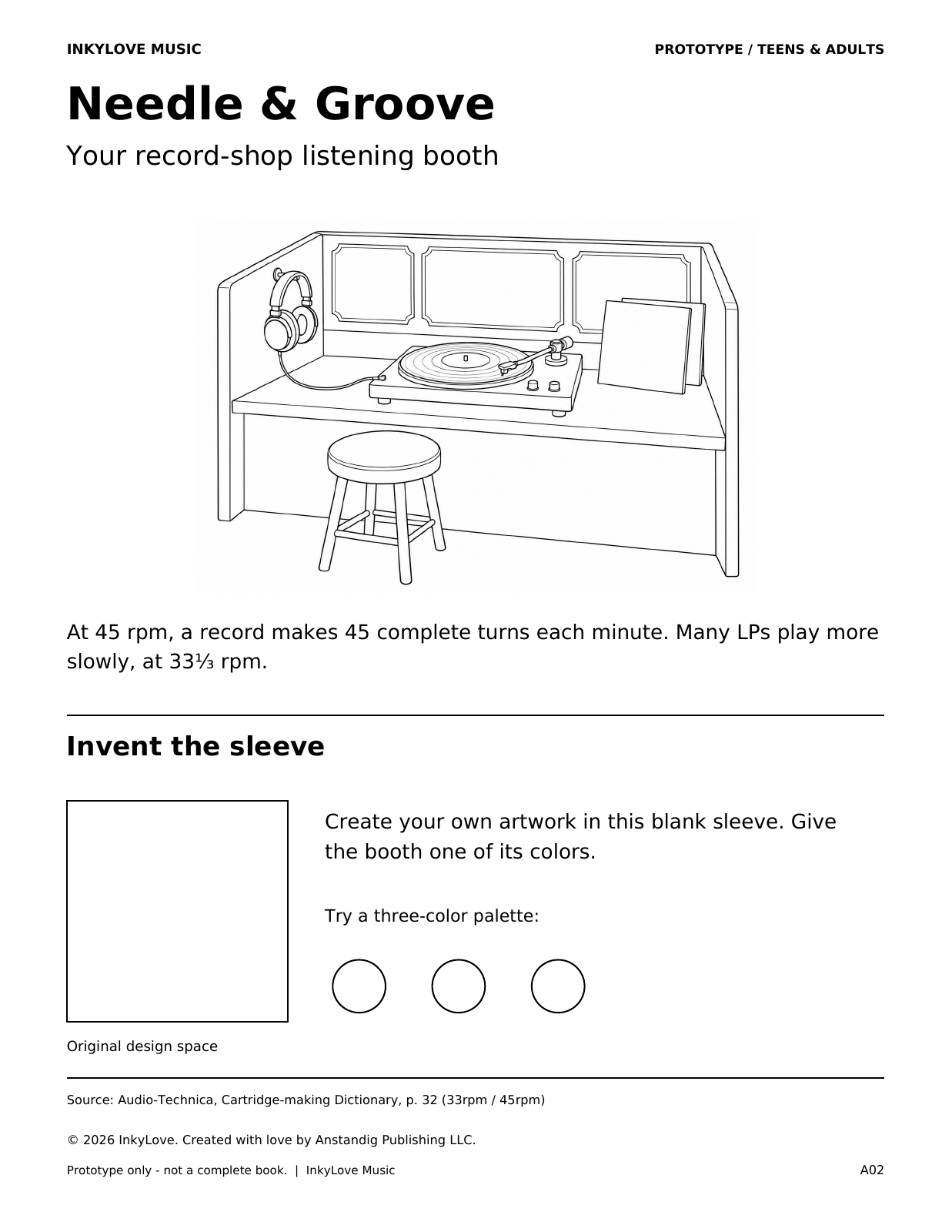 Detailed record-store listening booth coloring page